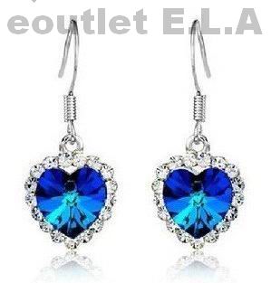 36x15mm BLUE HEART DANGLE EARRINGS